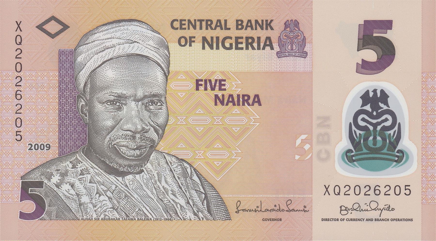 Nigeria | 5 Naira Banknote | 2009 - 2025 | Alhaji Sir Abubakar Tafawa Balewa | Nkpokiti Dancers | Drums