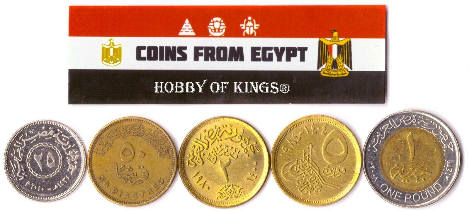 5 Mixed Coins From Egypt | Piastre - Pound | 1958 - 2022