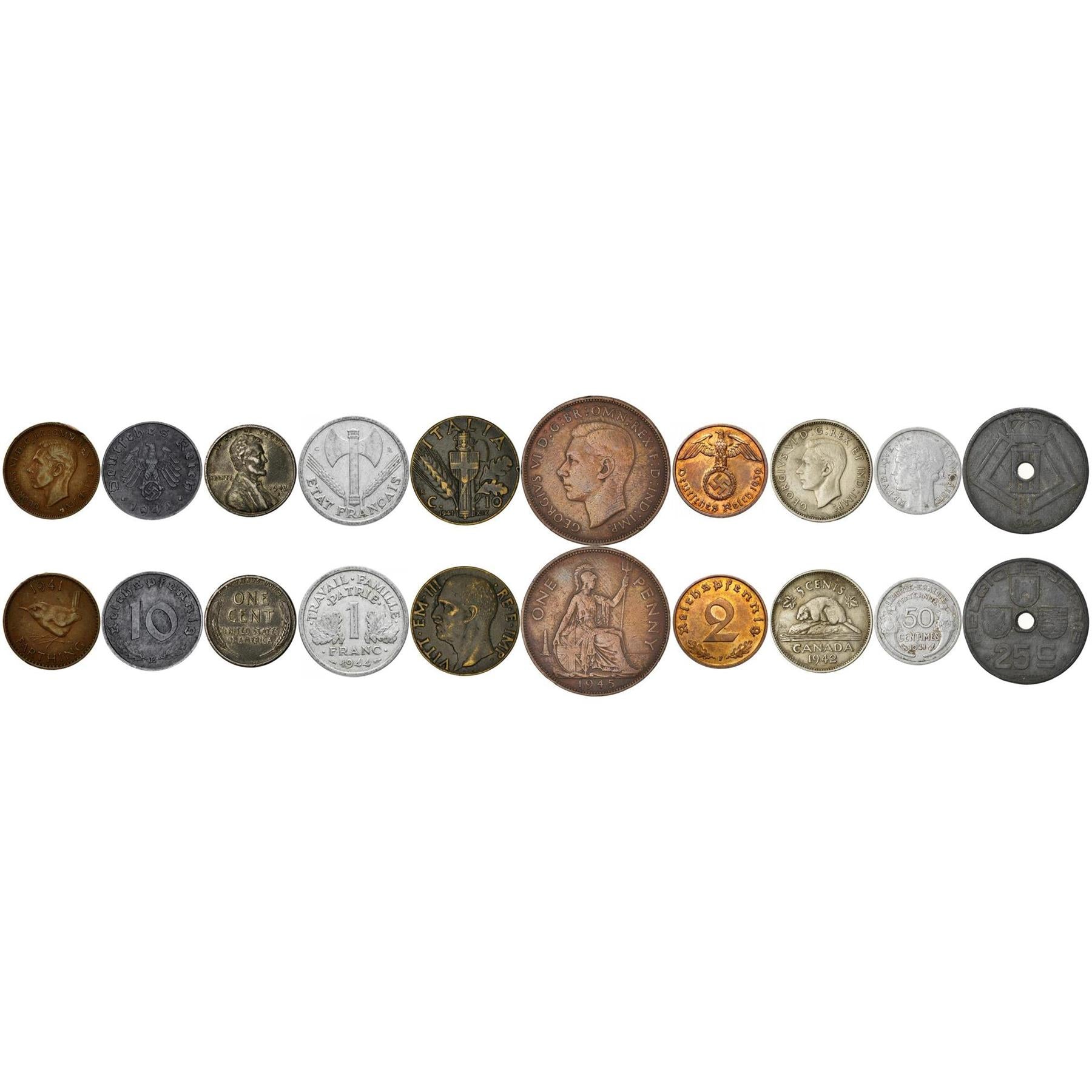 Mixed Coins From WW2 Participants | WWII Countries | Wartime Coins | Allied Powers | Axis Powers | Coins From World War 2 | Second World War | 1939-1945