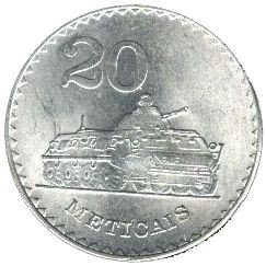 Mozambique | 20 Meticais Coin | Tank | KM:103a | 1986