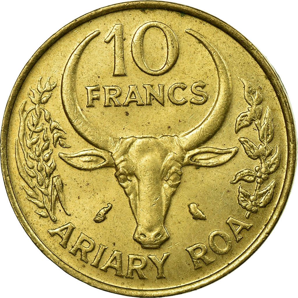 Madagascar | 10 Francs / 2 Ariary Coin | Zebu | Vanilla | Km:11 | 1970 - 1989