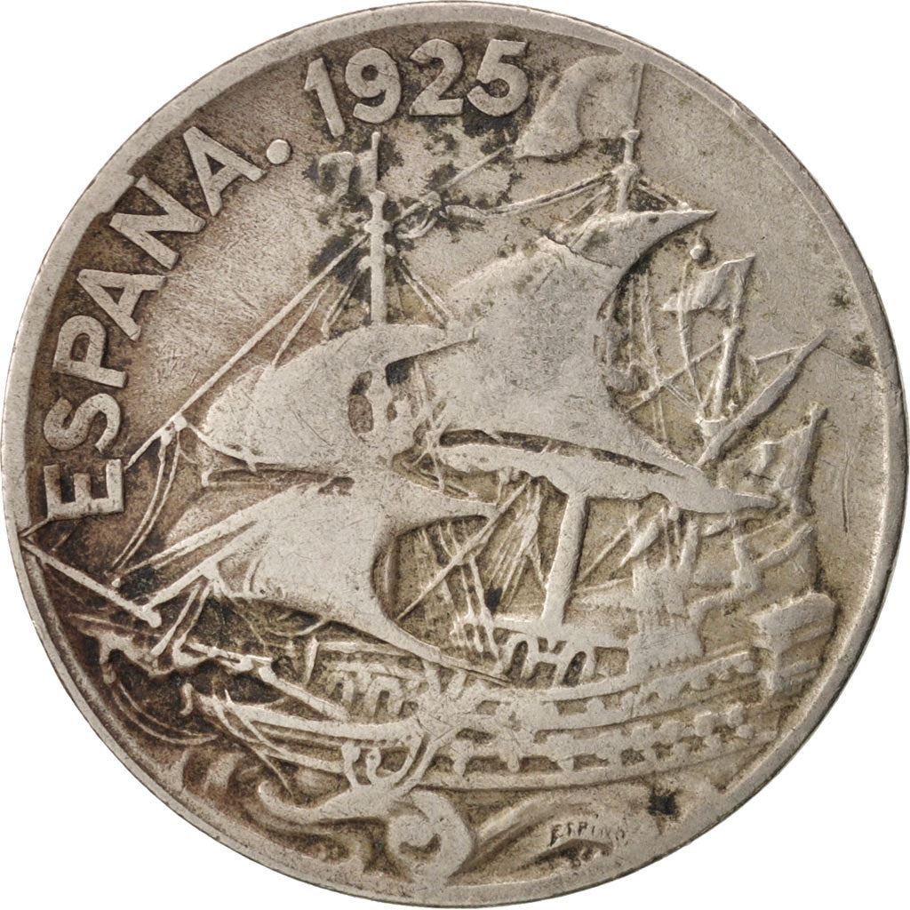 Spanien | 25 Centimos Mønt | Skib karavel | Km:740 | 1925