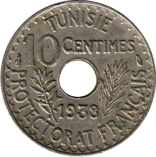 Tunisia | 10 Centimes Coin | Ahmad II | KM:259 | 1931 - 1938