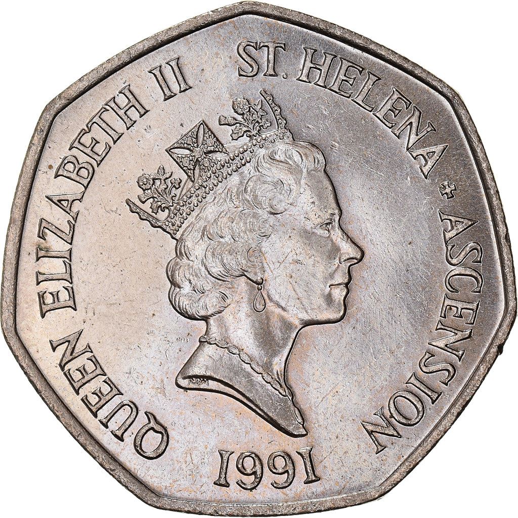 סנט הלנה ואסנשן | מטבע 50 פני | אליזבת השנייה | צב ים ירוק | KM:16 | 1991