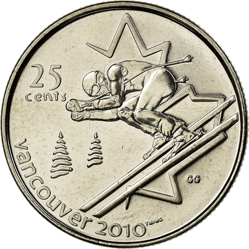 Canada | 25 Cents Coin | Nickel plated steel | Alpine skiing | KM:686 | 2007-2008