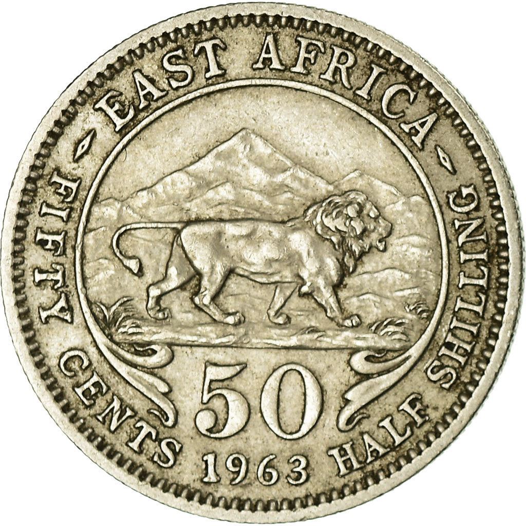 East Africa | 50 Cents Coin | Elizabeth II | Lion | Mountains | Km:36 | 1954 - 1963