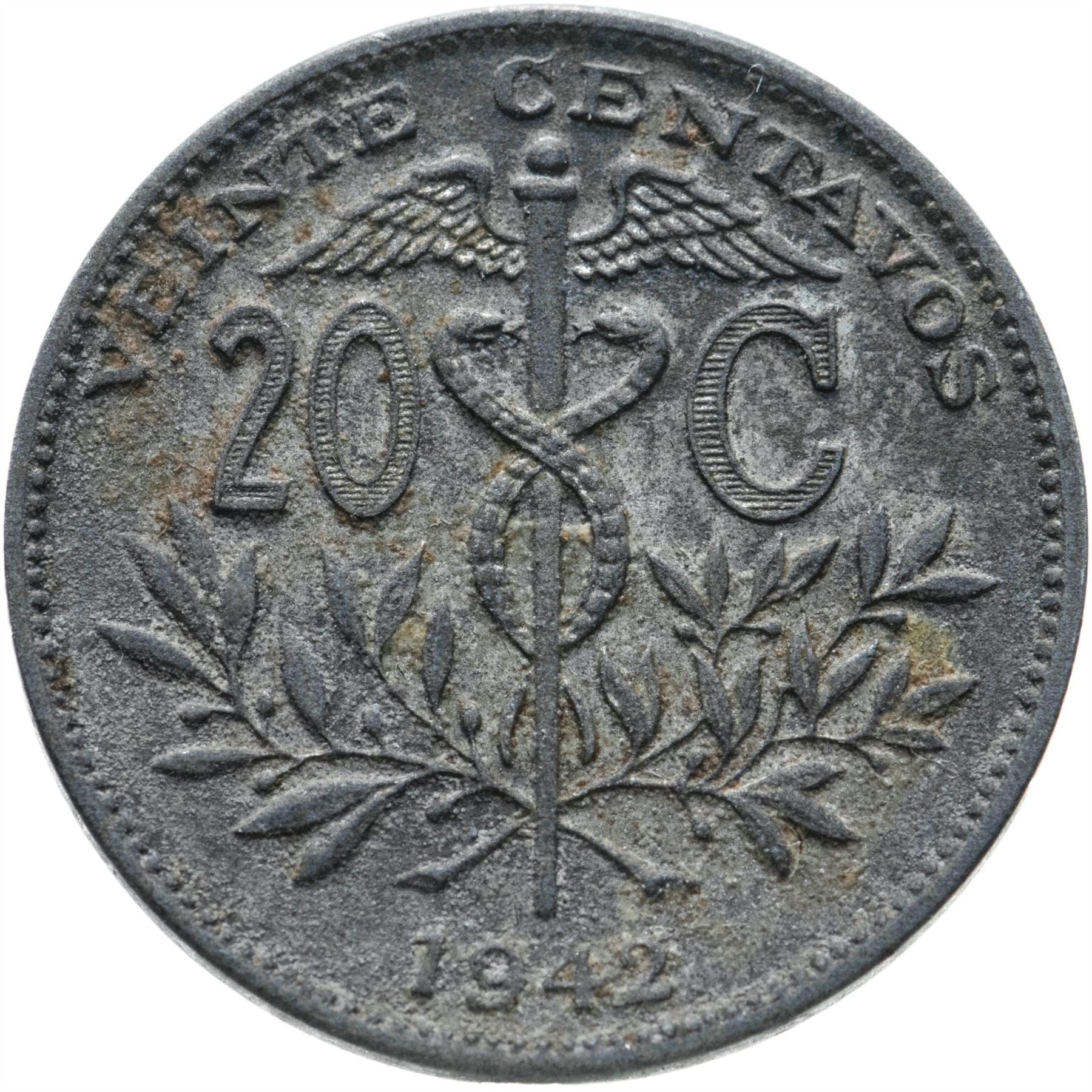 Bolivia | Moneda de 20 centavos | Caduceo | Zinc | KM:183 | 1942
