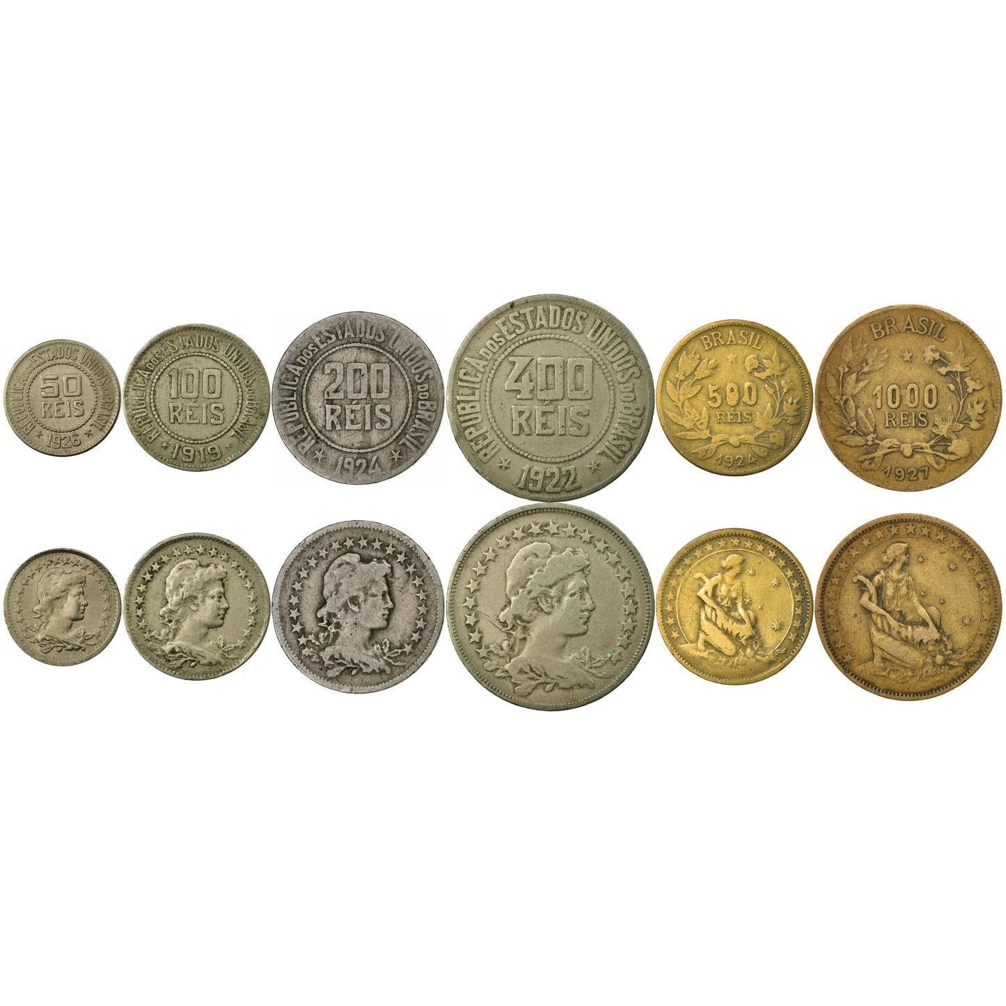 Brazil | 6 Coin Set | 50 100 200 400 500 1000 Reis | 1918 - 1935