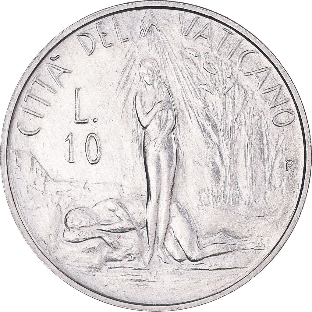 Vatican City | 10 Lire Coin | Pope John Paul II | Adam and Eve | Hand of God | Km:161 | 1982
