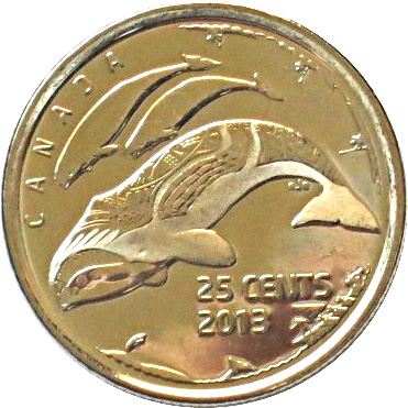 Canada 25 Cents Coin | Queen Elizabeth II | Beluga Whale | Bowhead Whale | KMA1547 | 2013