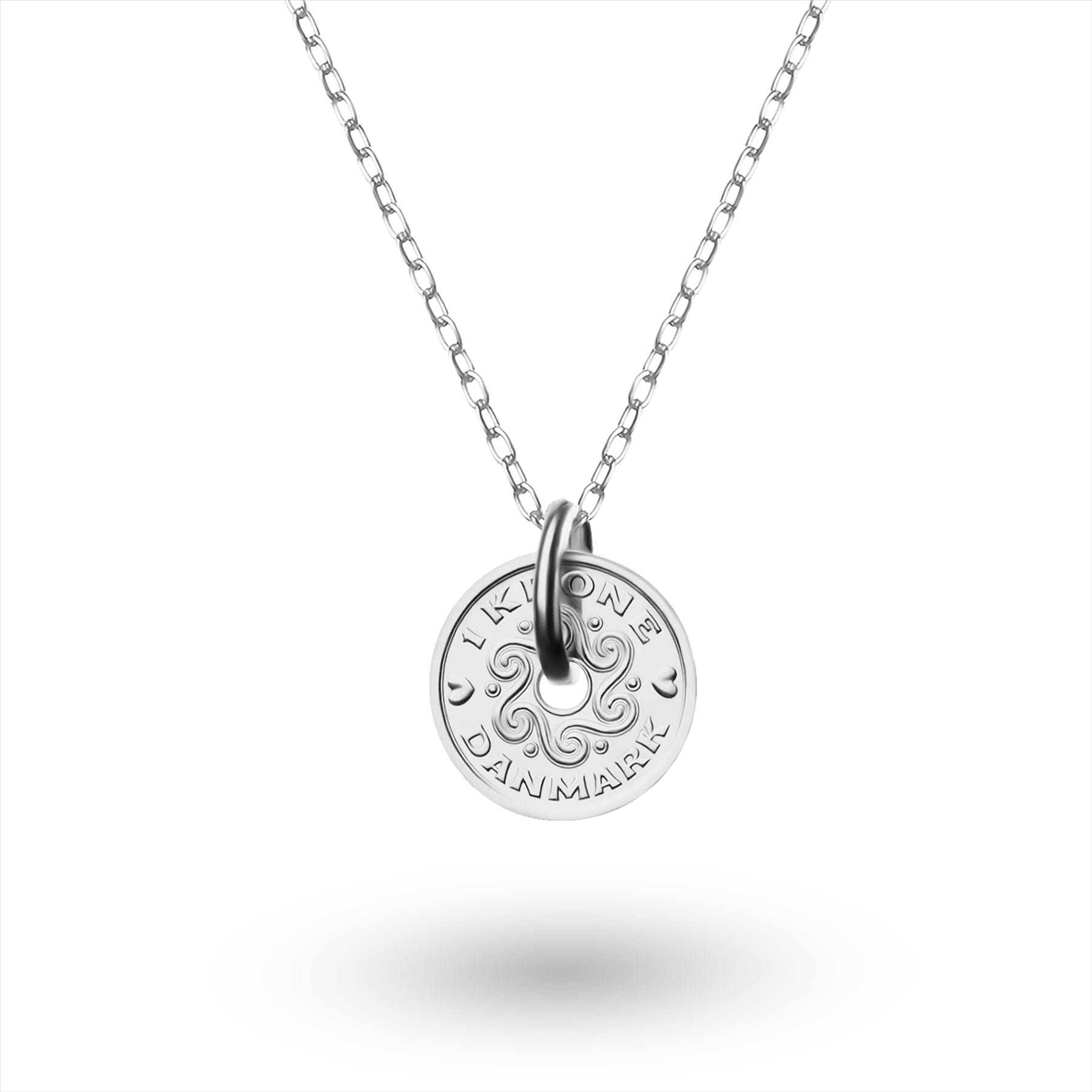Danish Coin Necklace | Medallion Pendant Jewelry | Rhodium Plated 1 Krone | Denmark | 1992 - 2023