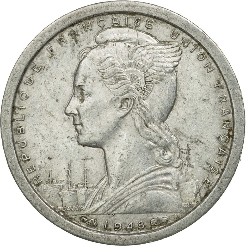 French Cameroon | 1 Franc Coin | Liberty | Phrygian cap | Gazelle | Ships | Km:8 | 1948