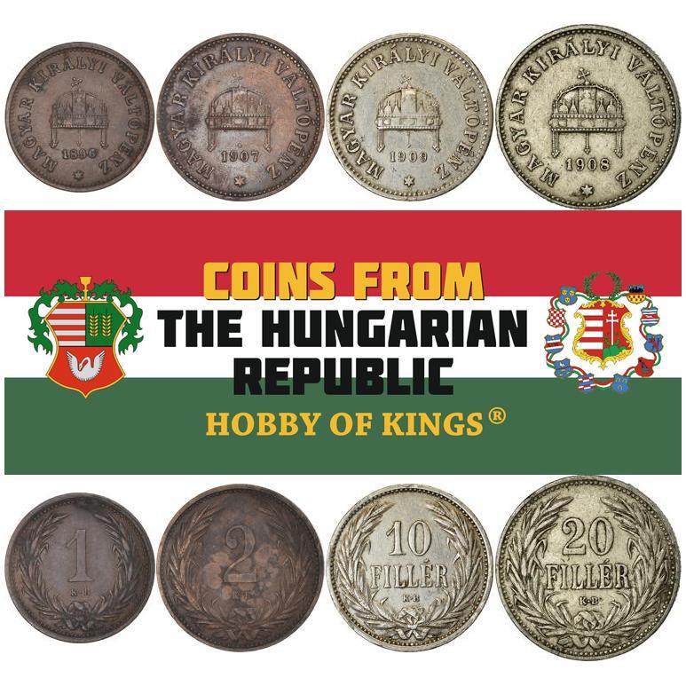 Hungary | 4 Coin Set | 1 2 10 20 Filler | Holy Crown of Hungary | 1892 - 1915