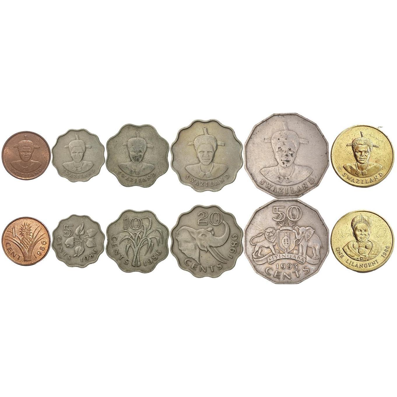 Kingdom of Swaziland | 6 Coin Set | 1 Cent 5 10 20 50 Cents 1 Lilangeni | 1986 - 1993