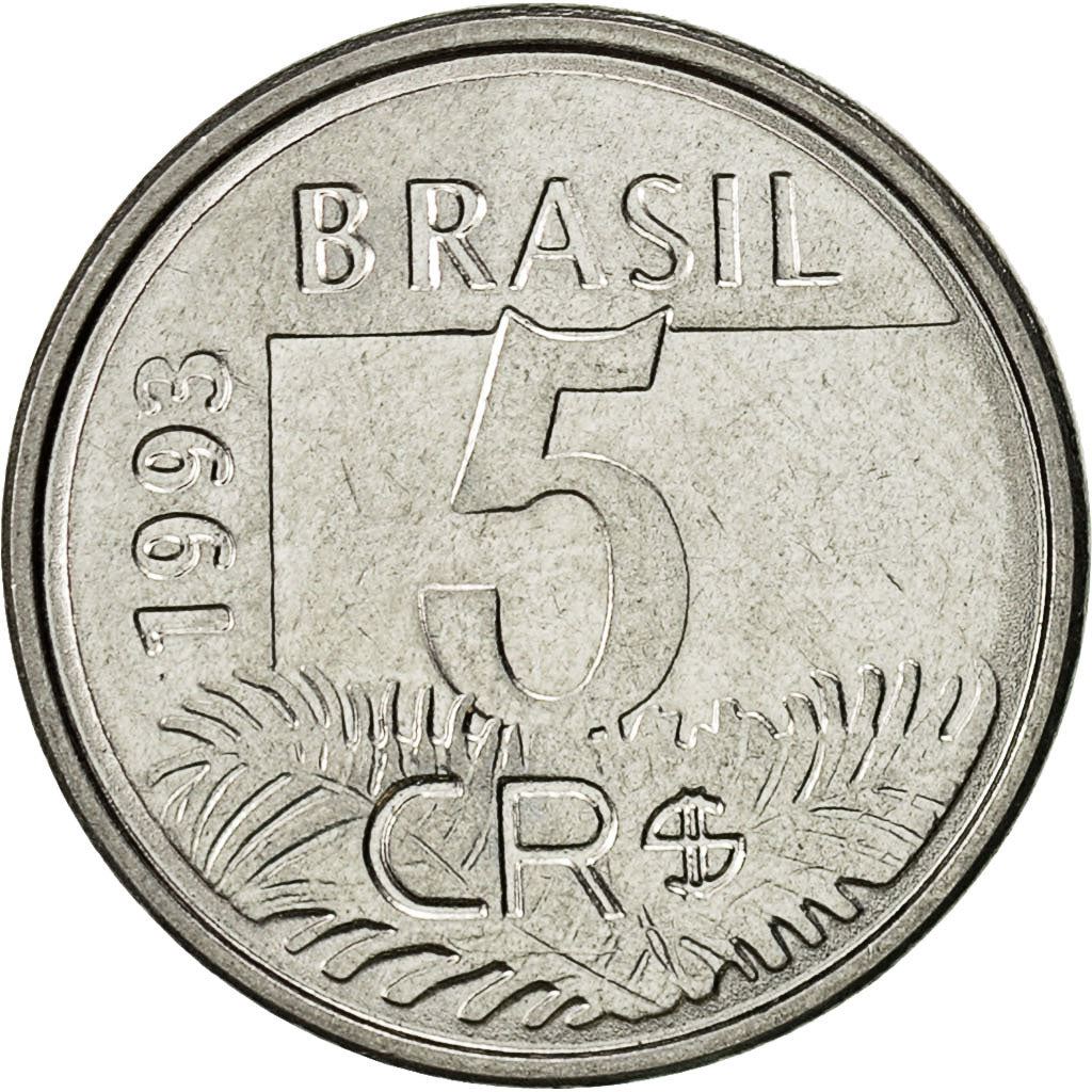Brazil 5 Cruzeiros Reais Coin KM627 1993 - 1994