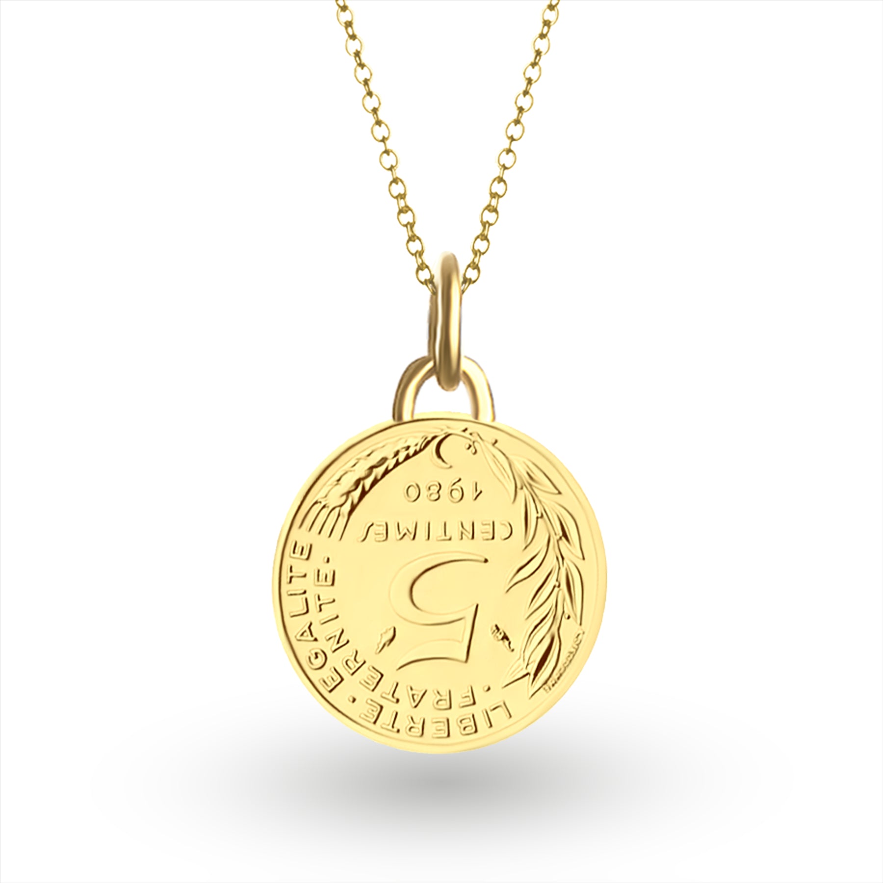 French Coin Necklace | Medallion Pendant Jewelry | 18K Gold Plated 5 Centimes | 1966 - 2001