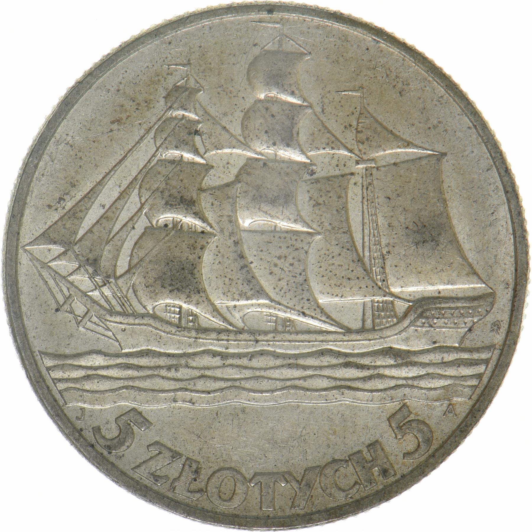 Poland | 5 Zlotys Coin | Gdynia Seaport | Y:31, Schön:30 | 1936