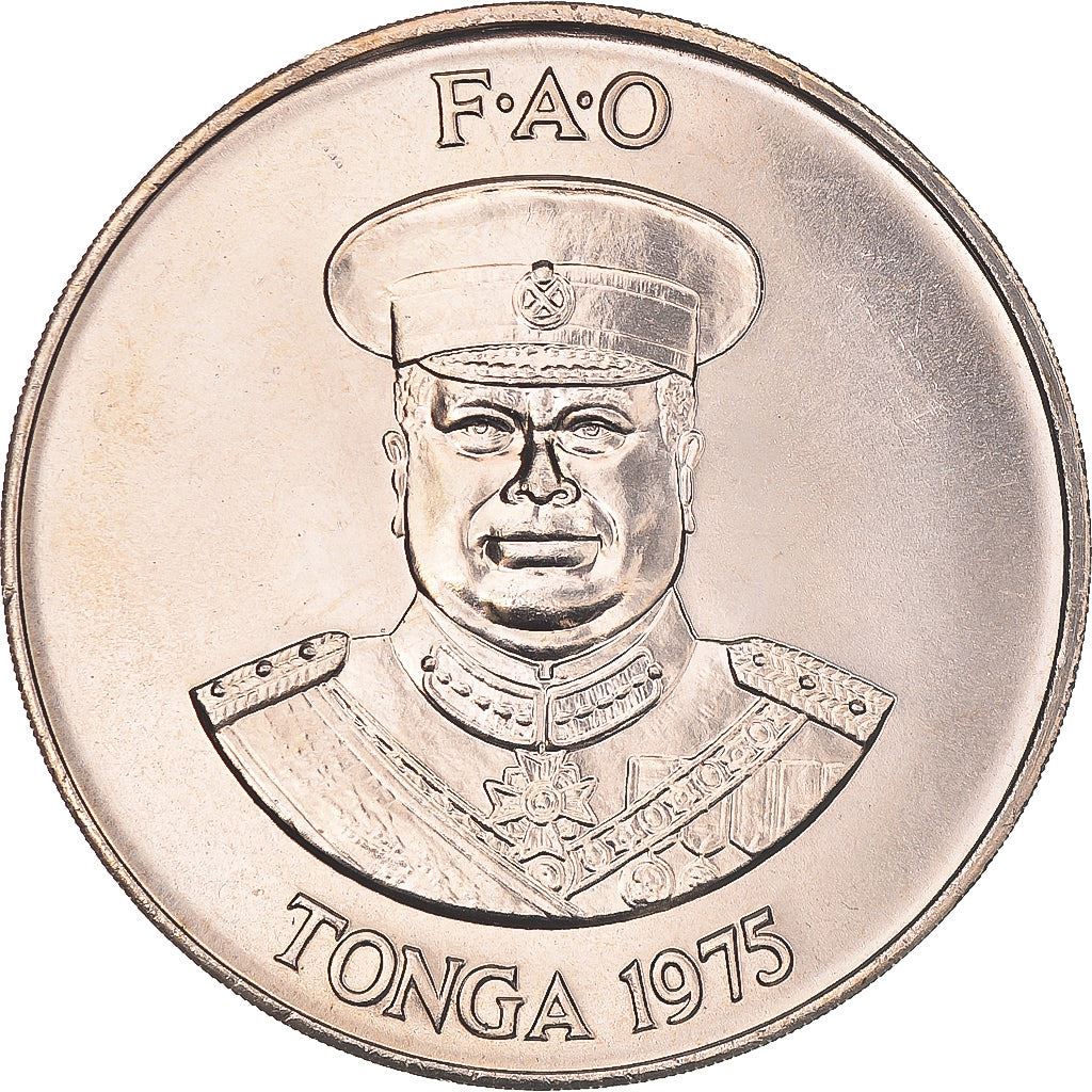 Tonga | 2 Pa'Anga Moneta | Re Tupou IV | FAO | Pesce | Banana | Mucca | Pollo | Maiale | Palma | Mais | Ape da miele | Anguria | Km:49 | 1975 - 1977