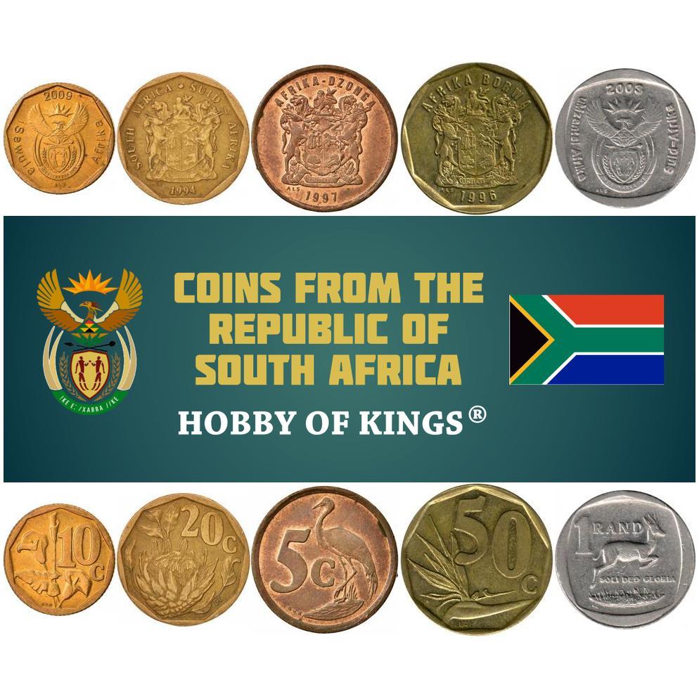 5 Mixed Coins From South Africa | 5 Cents - 1 Rand | 1990 - 2009