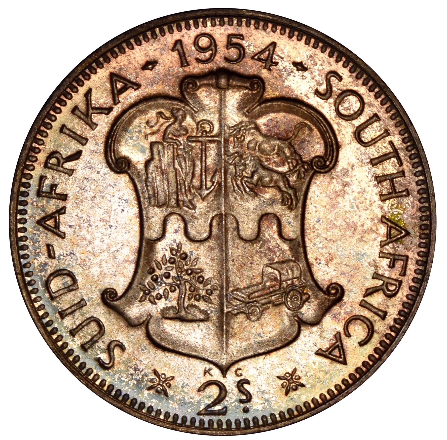 South Africa | 2 Shillings Coin | Elizabeth II | South African Shield | Km:50 | 1953 - 1960