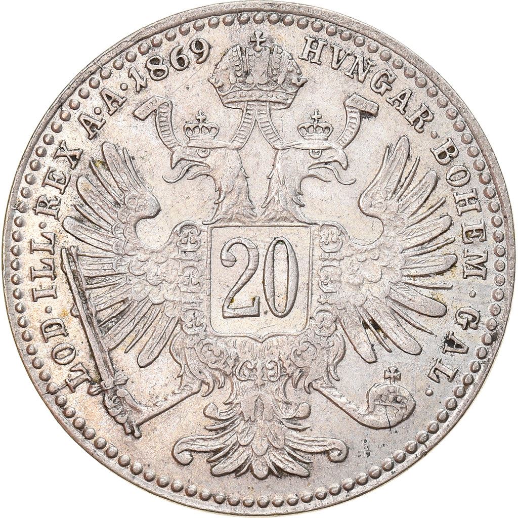Austrian Empire | 20 Kreuzer Coin | Emperor Francis Joseph I | Imperial Eagle | Km:2212 | 1868 - 1872