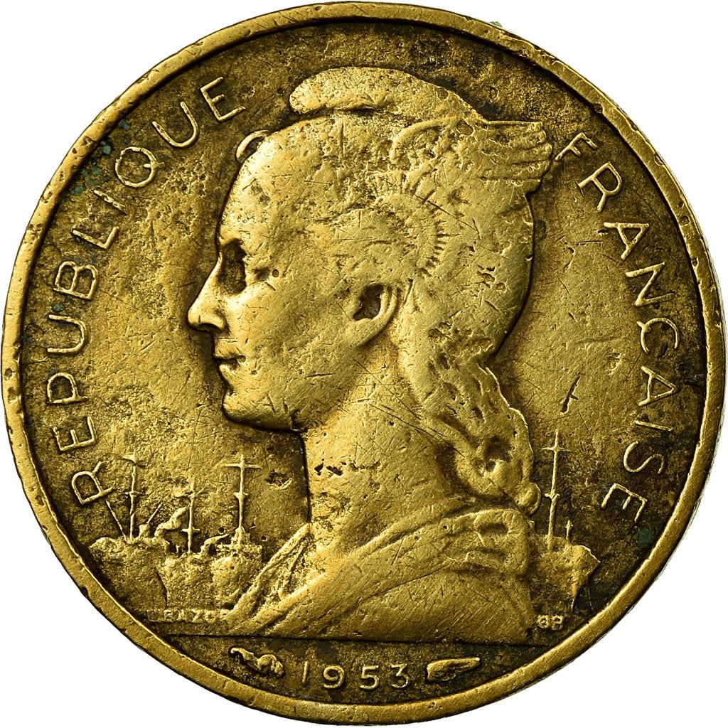 Madagascar | 10 Francs Coin | Marianne | Cargo Ship | Map | Horns | Km:6 | 1953
