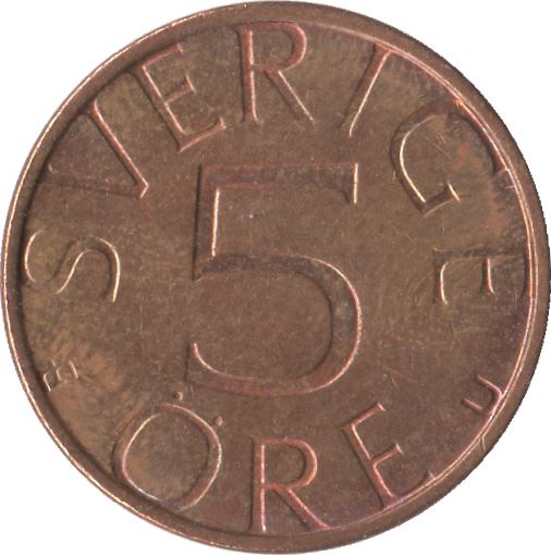 Swedish | 5 Ore Coin | King Carl XVI Gustaf | Sweden | 1981 - 1984