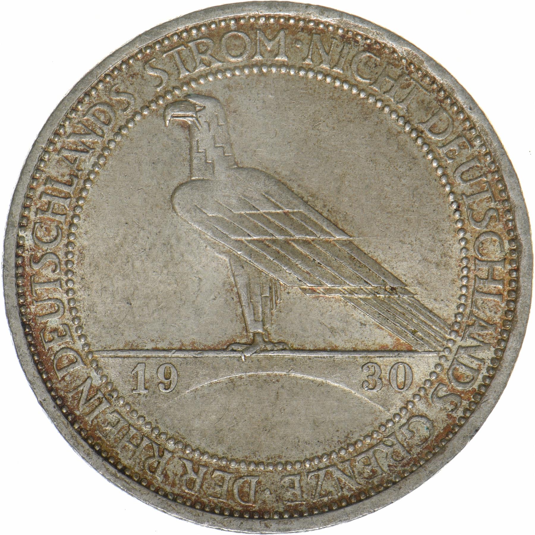 Germany | 3 Reichsmark Coin | Rhineland | KM:70 | 1930