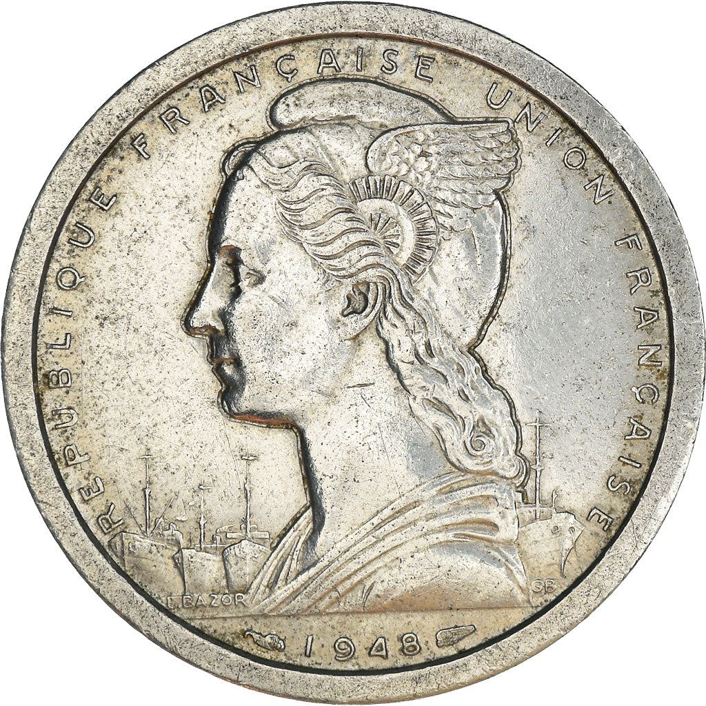 Madagascar | 2 Francs Coin | Marianne | Zebu | Km:4 | 1948