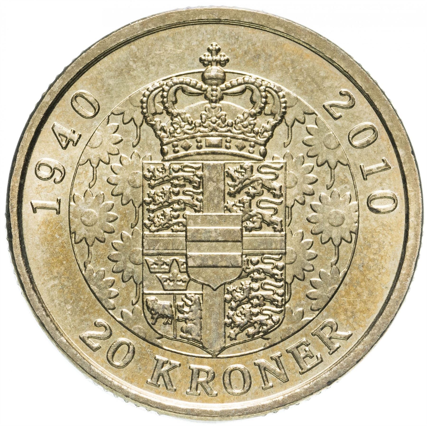 Denmark | 20 Kroner Coin | Margrethe II | KM:937 | 2010
