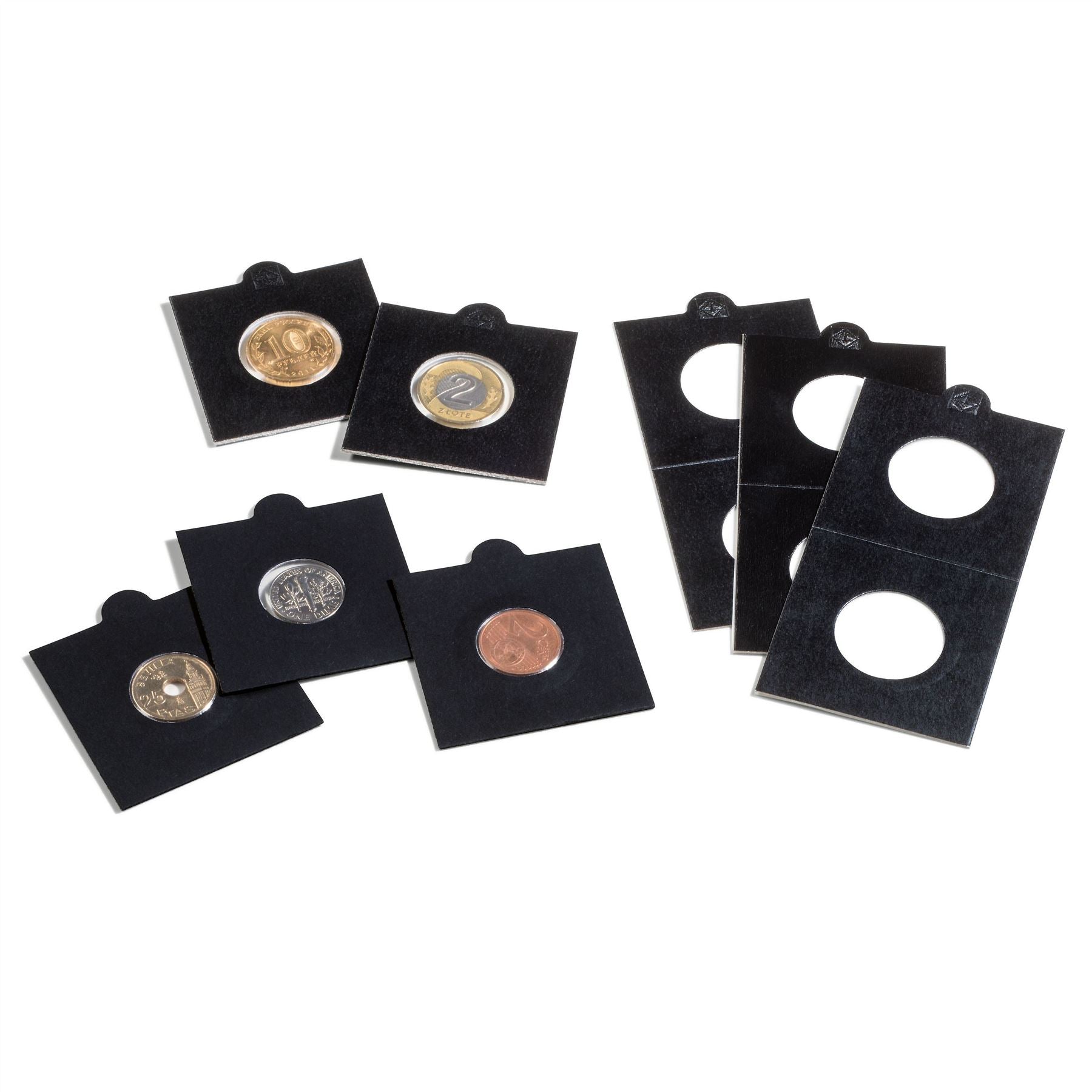 MATRIX Black Coin Holders | 2x2" | 50x50mm | Self-Adhesive | 17.5 - 39.5mm | Packs of 100