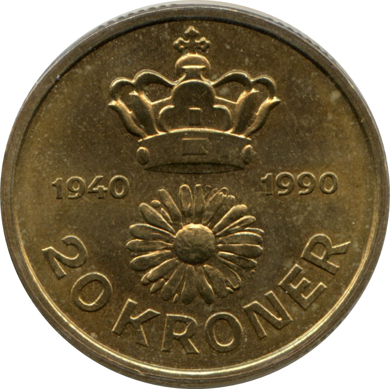 Danish | 20 Kroner Coin | Queen Margrethe II | KM870 | Denmark | 1990