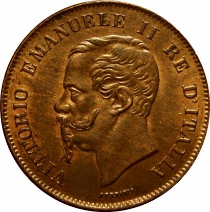 Italy 5 Centesimi Coin | Vittorio Emanuele II | Branch | Oak Laurel | Star | KM3 | 1861 - 1867