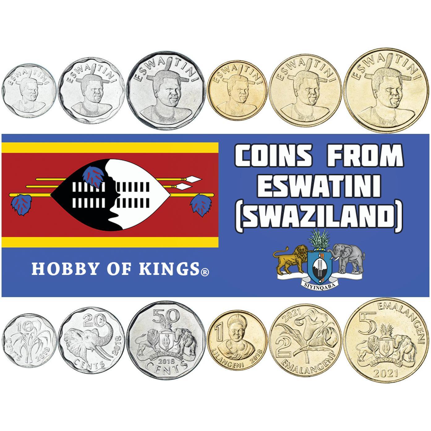 Kingdom of Eswatini | 6 Coin Set | 10 20 50 Cents 1 Lilangeni 2 5 Emalangeni | 2018 - 2021