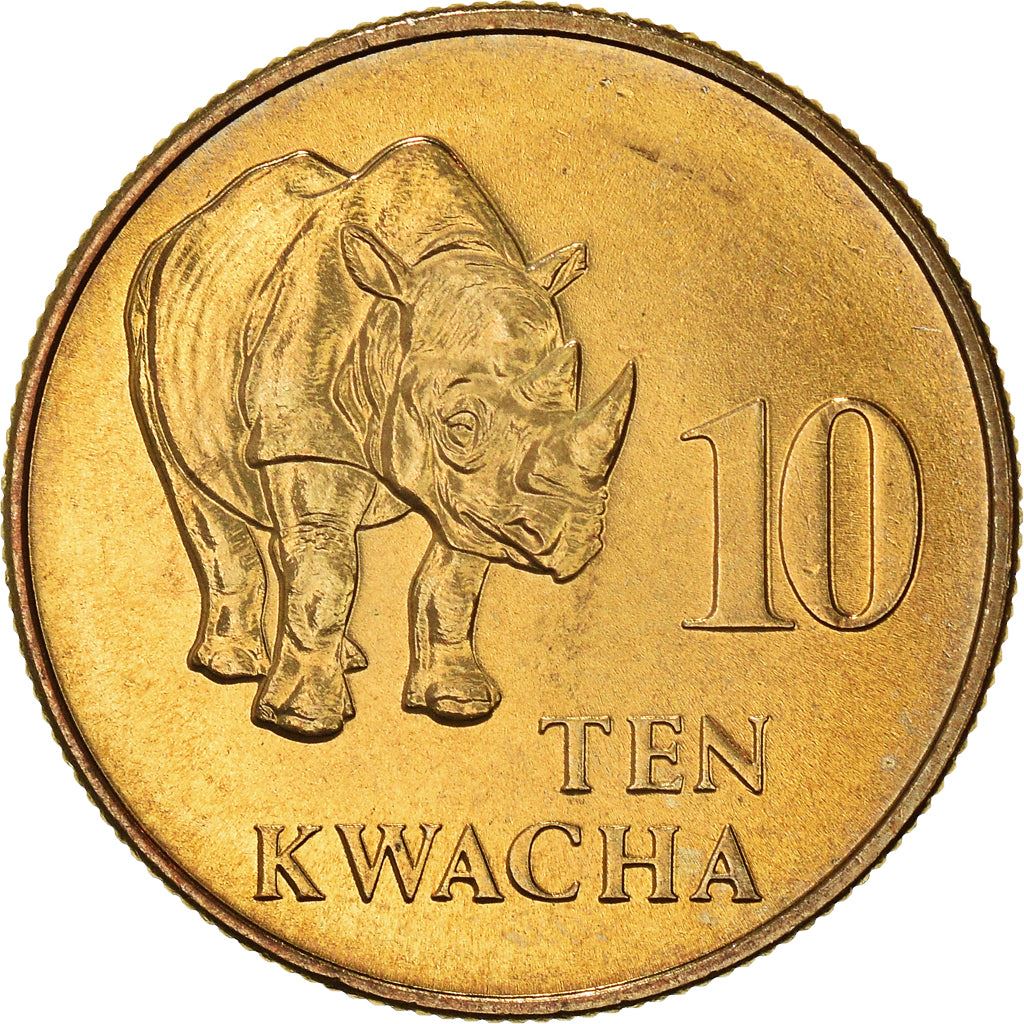 Zambia | 10 Kwacha Coin | Black rhinoceros | Km:32 | 1992