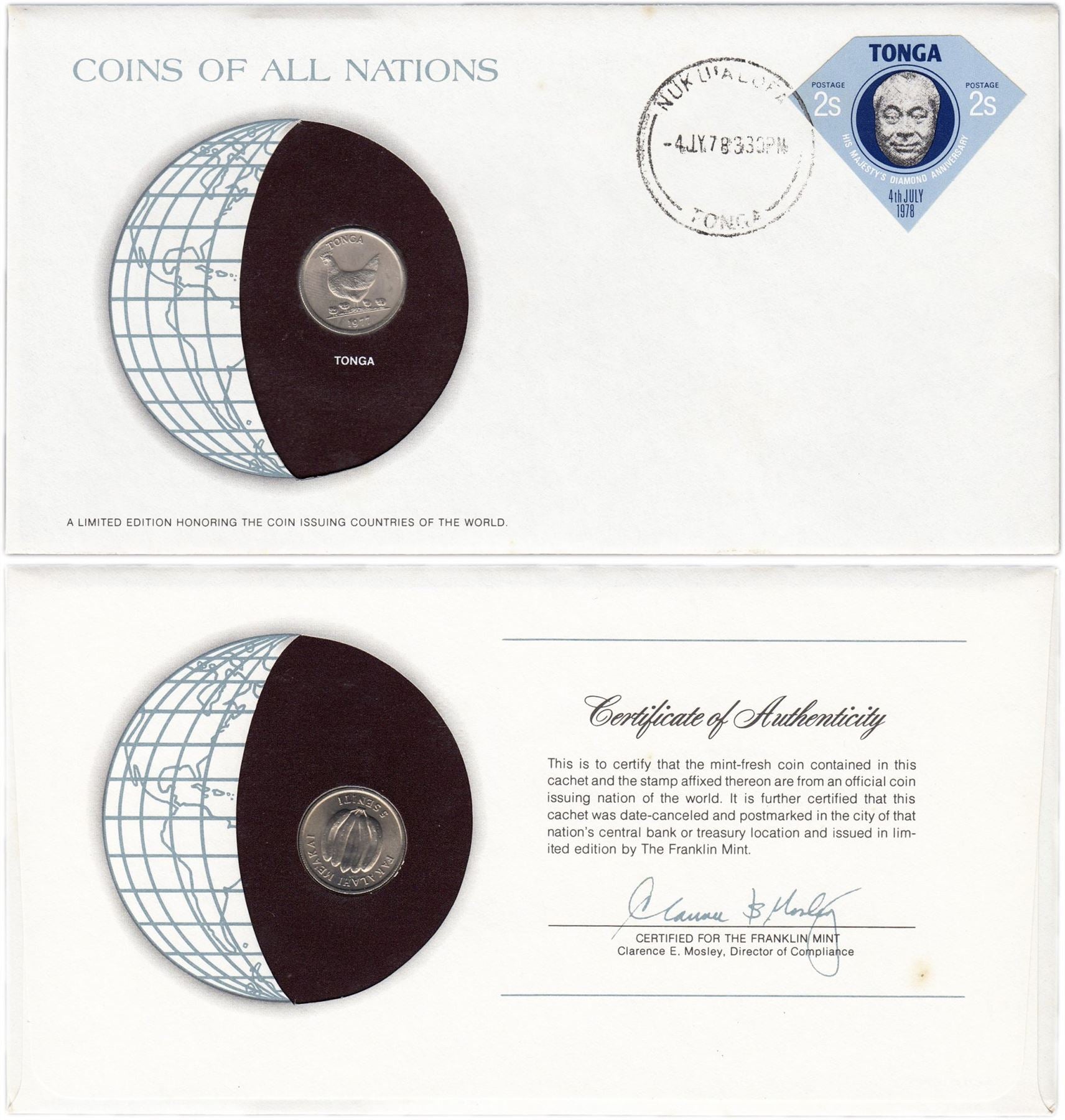 Tonga | Moneta da 5 Seniti | Gallo | Pollo | Banana | FAO | Km:44 | 1975 - 1979