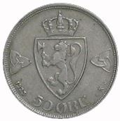 Norway 50 Ore Coin | Haakon VII Type 2 | KM379 | 1920 - 1923