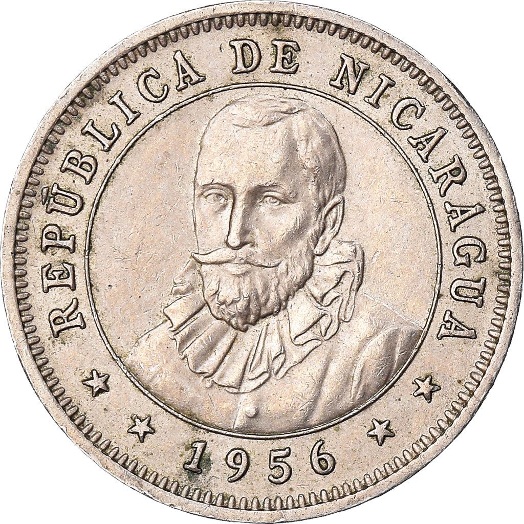 Nicaragua | 25 Centavos Coin | Explorer | Sun | Volcanos | Km:18.1 | 1939 - 1956