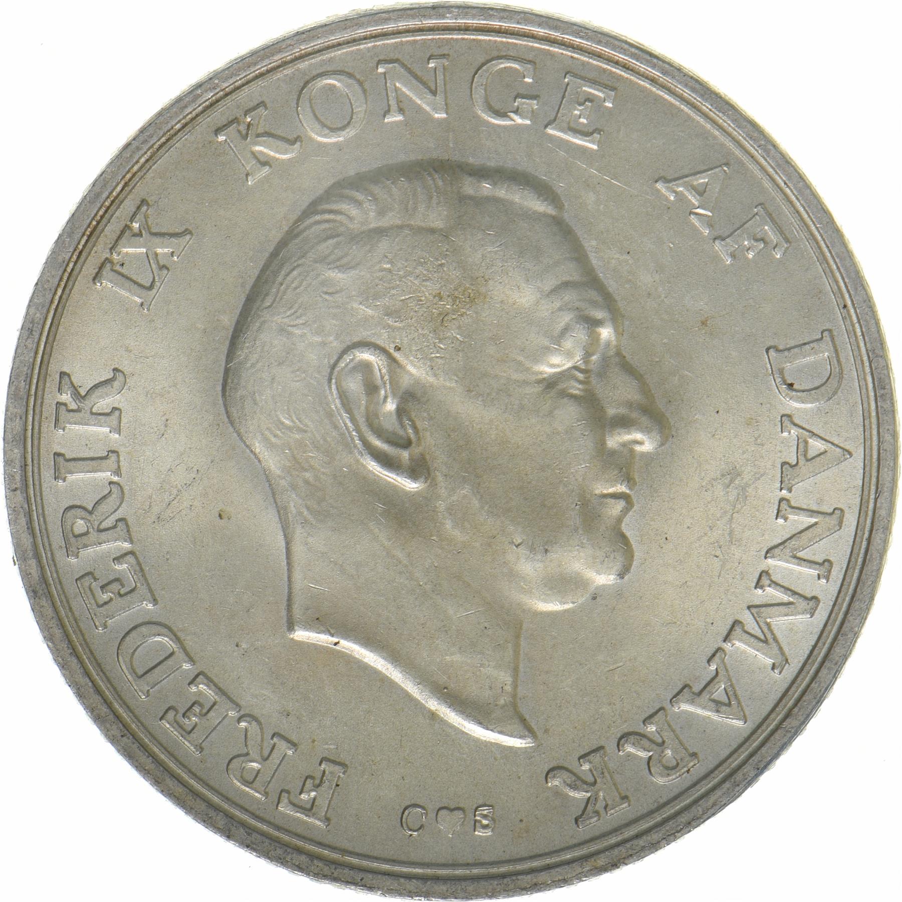 Denmark | 2 Kroner Coin | Silver | Princess Margrethe's 18th Birthday | KM:845 | 1958