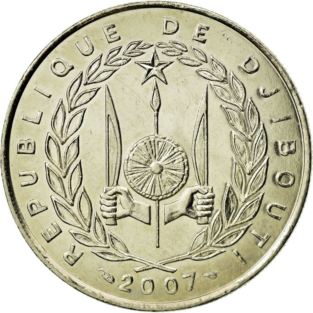 Djibouti | 50 Francs Coin | Knife | Spear | Shield | Dromedary Camels | Km:25 | 1977 - 2017