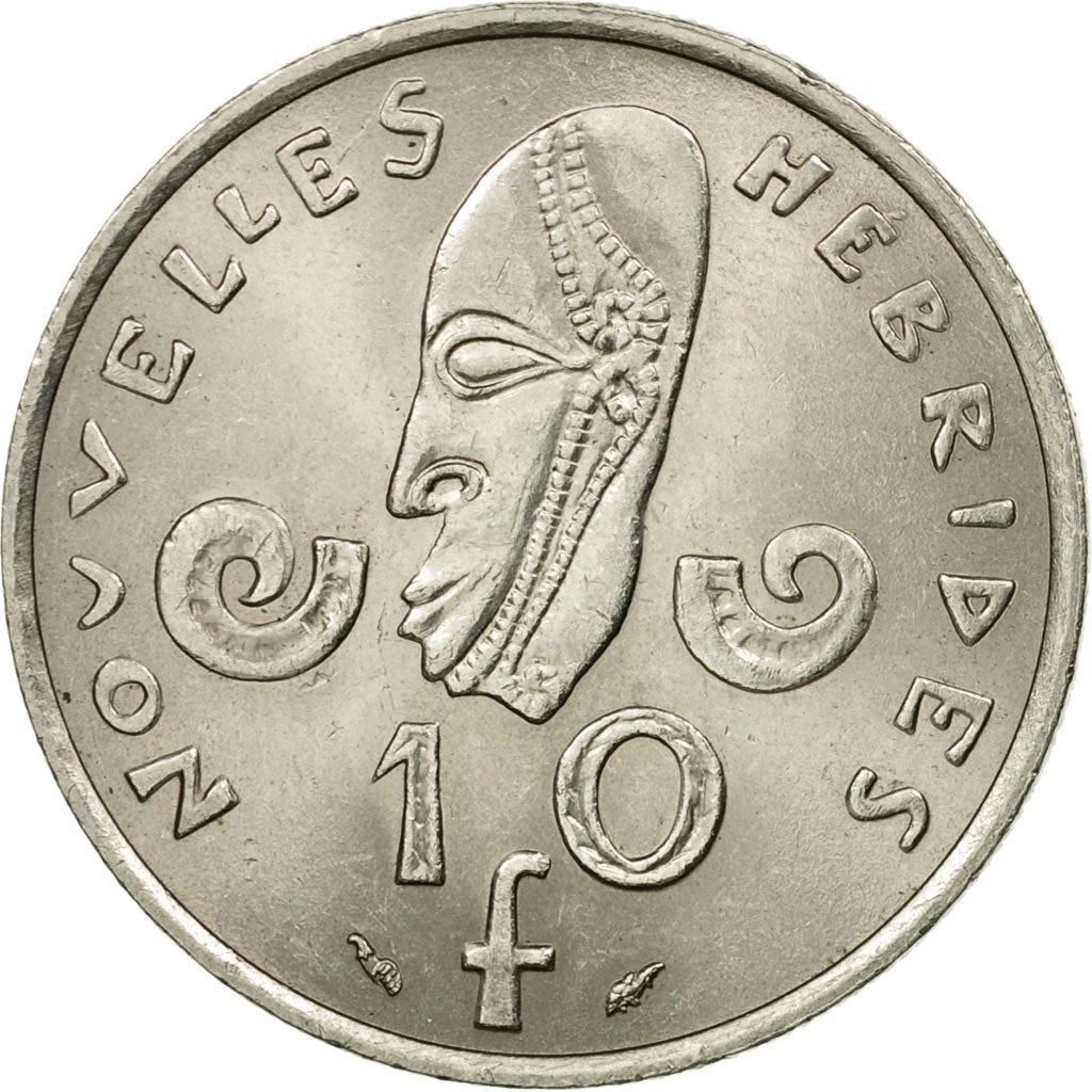 New Hebrides | 10 Francs Coin | Marianne | Native Mask | Snails | Km:2.2 | 1973 - 1982