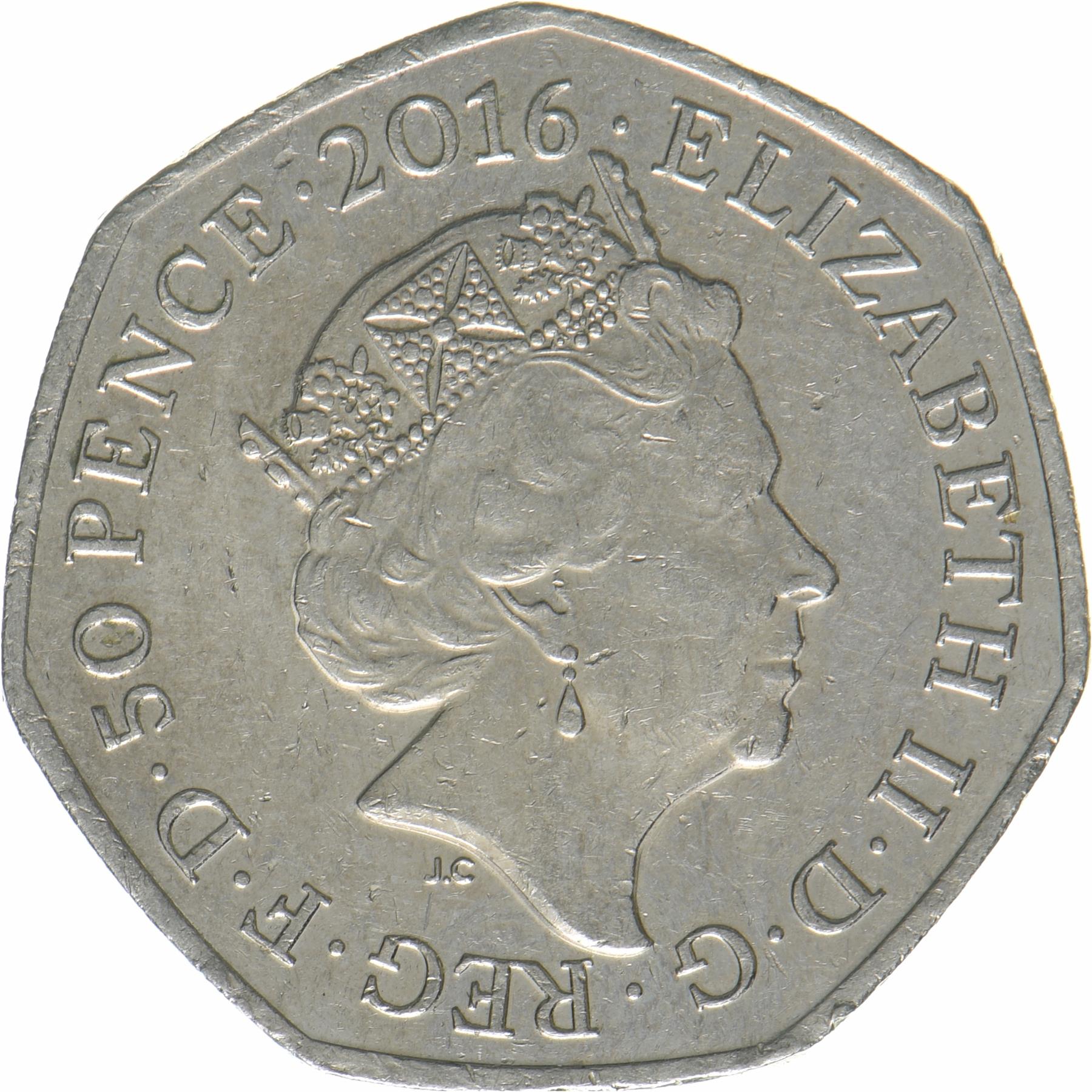 United Kingdom | 50 Pence Coin | Mrs Tiggy-Winkle | KM:1374 | 2016