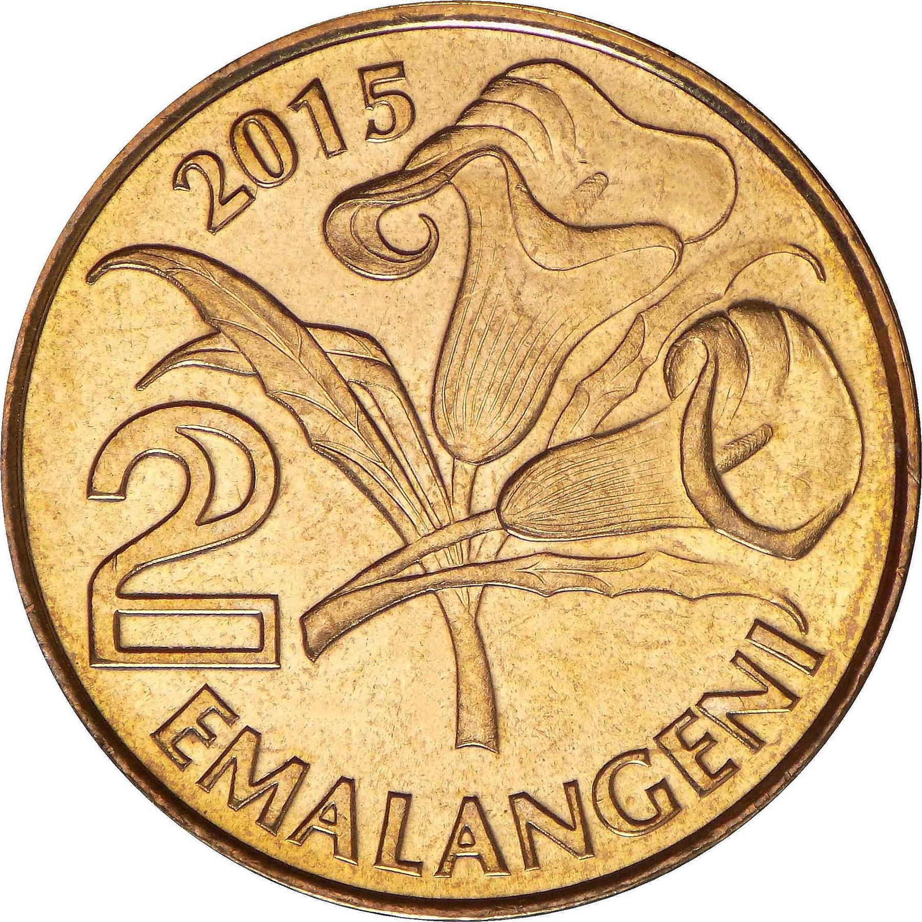 Kingdom of Swaziland | 2 Emalangeni Coin | King Mswati III | Lilies | KM:67 | 2015