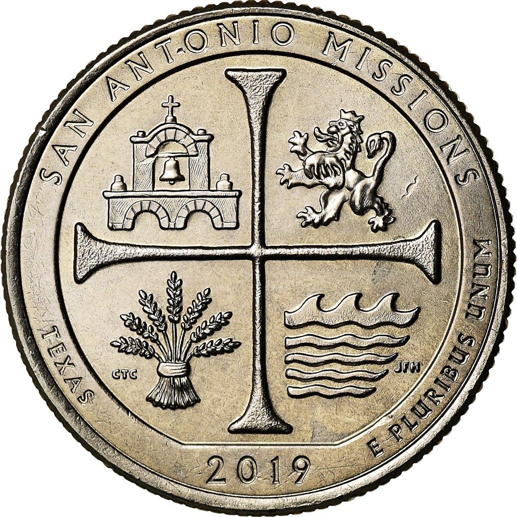 United States | ¼ Dollar | Copper-nickel clad copper | San Antonio Missions National Historical Park, Texas | KM:703 | 2019