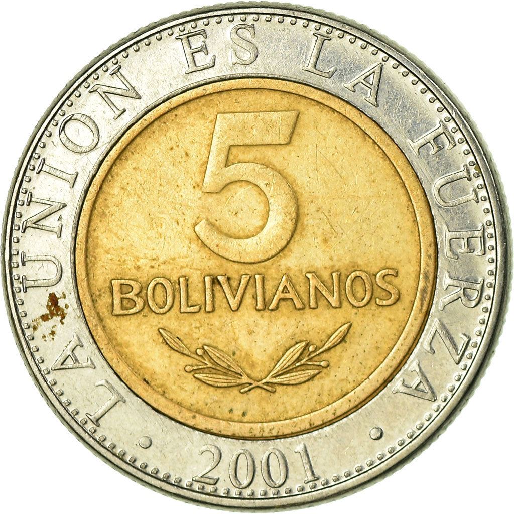 Bolivia | 5 Bolivianos Coin | Bimetallic | Coat of Arms | KM:212 | 2001-2004
