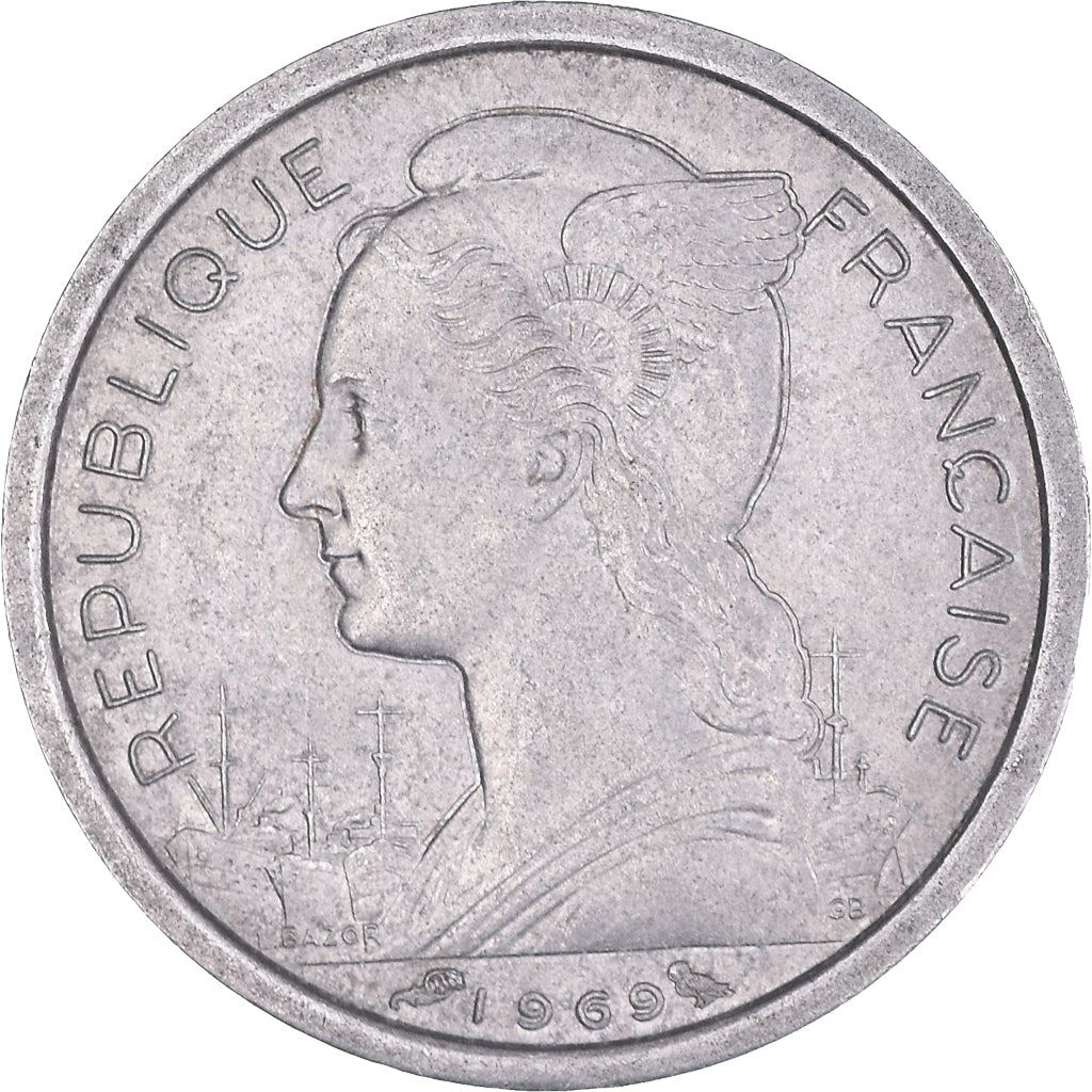 Afars and Issas | 1 Franc Coin | Marianne | Lyre Antelope | Km:16 | 1969 - 1975