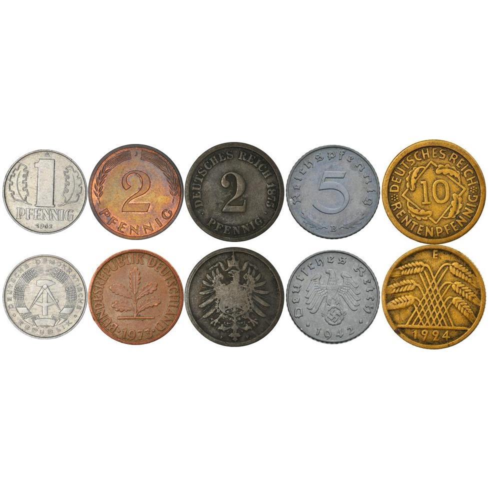 5 Mixed Coins | Federal Republic | East Germany | Third Reich | Weimar Republic | German Empire