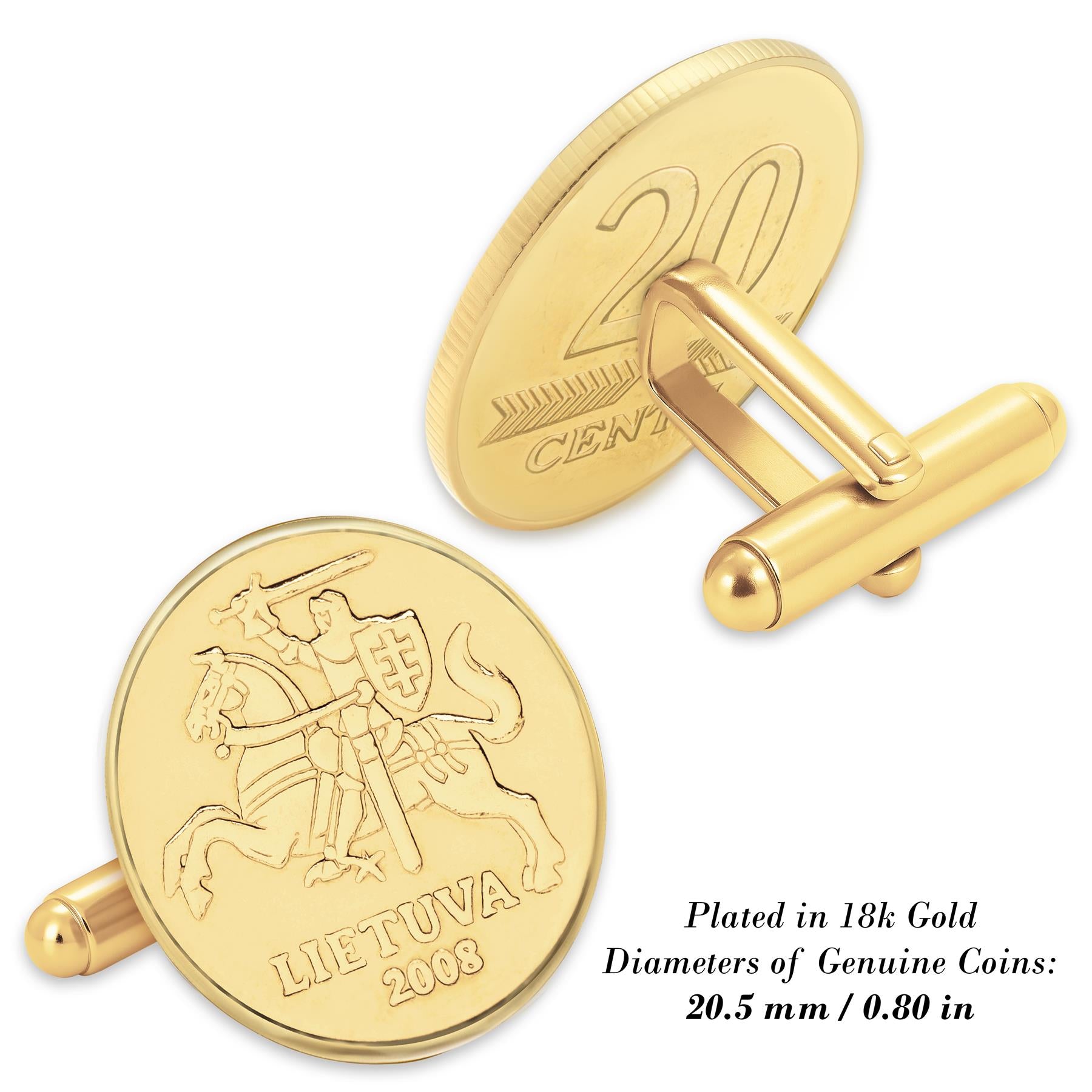 LTU107 | Coin Cufflink | Gold | 18K Gold | Lithuania | 20 Cents | 1997 - 2014