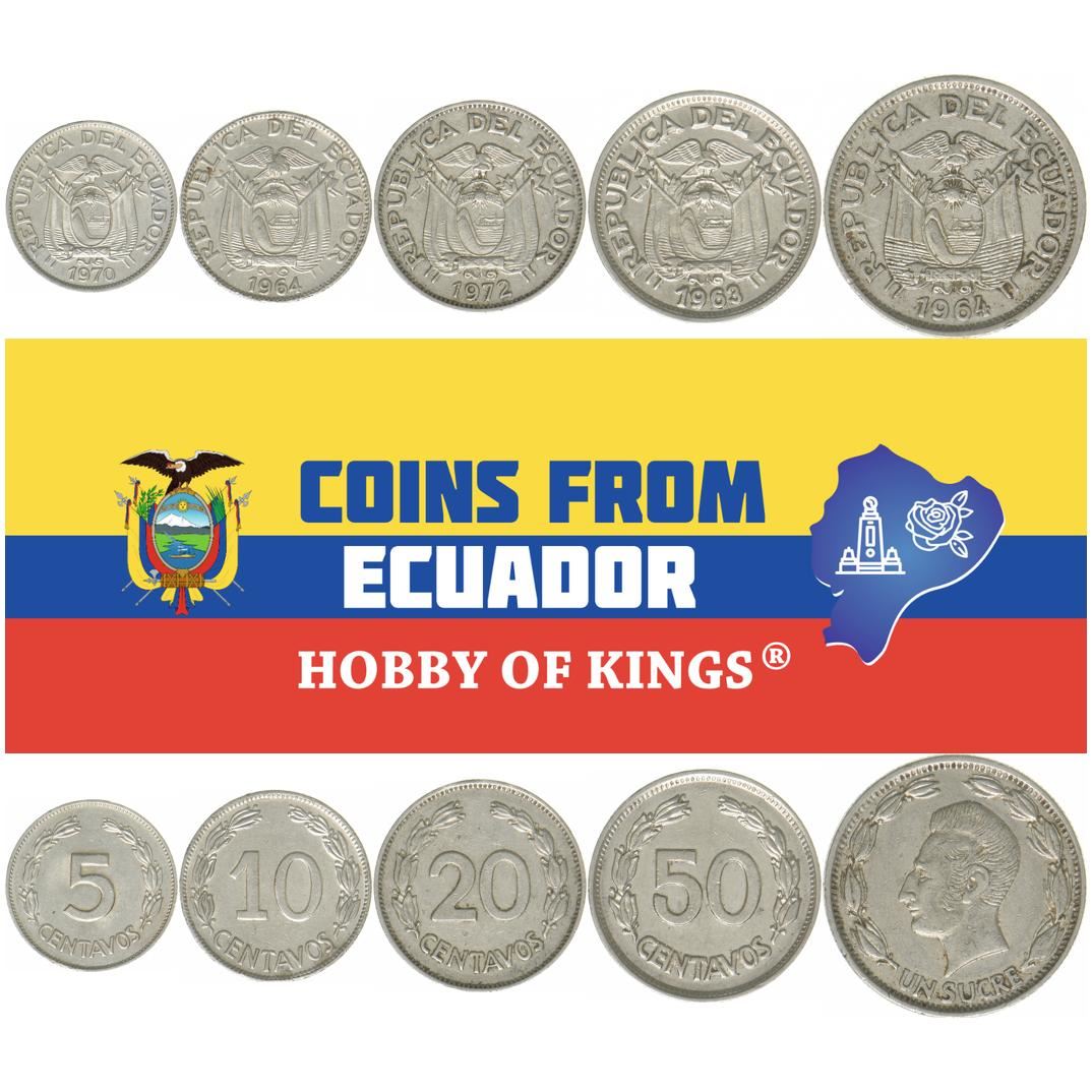 Ecuador | Sæt med 5 mønter | 5, 10, 20, 50 centavos, 1 sucre | 1959-1982