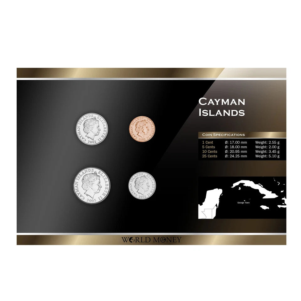 4 COINS FROM CAYMAN ISLANDS.1999-2008. UNC 1-25 CENTS. CARIBBEAN SEA